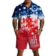 thumbnail image 2 of Youpwaven Men's 250th Anniversary Patriotic Outfit Set, Commemorative Short Sleeve Button Down Shirt & Mesh Shorts, 2-Piece USA Flag Celebratory Suit, 2 of 6