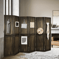 thumbnail image 6 of Fionafurn 6 Panel Room Divider, Wooden Folding Privacy pegboard display Screen, Retro Brown, 6 of 7