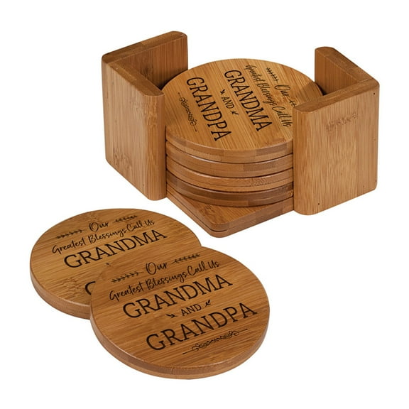 Modern Inspirational 6pc Bamboo Coaster Set 4.5x4.5 Greatest Blessings