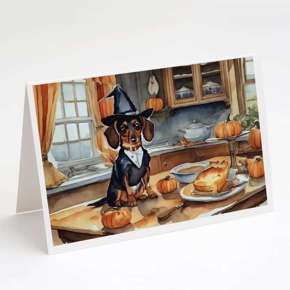 Dachshund Fall Kitchen Pumpkins Greeting Cards and Envelopes Pack of 8 7 in x 5 in