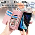 thumbnail image 2 of Feishell Case For iPhone 7/8/SE 2020/SE 2022, Embossed Card Slots Retro Leather Wallet Shockproof Flip Cover with Hand Strap Card Slots Zipper Pocket Kickstand Handbag Magnetic Closure, Pink, 2 of 7