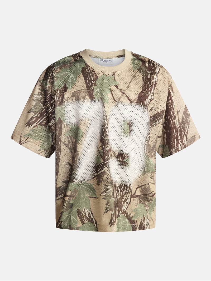 No Boundaries Graphic Boxy Fit Mesh Jersey Style Shirt, Men's XS