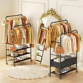 thumbnail image 5 of Clothes Racks for Hanging Clothes, Portable Rolling Garment Rack, Sturdy Metal Freestanding Cloths Racks with Wheels, Double Rods Wardrobe Rack for Bedroom Laundry Living Room, 5 of 6