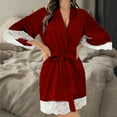 thumbnail image 4 of tasrioml Women's Lace Trim Silky Robes Bride Bridesmaid Kimono Satin Bathrobe with Belt Sexy V Neck 3/4 Sleeve Sleepwear, 4 of 7
