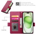 thumbnail image 4 of Compatible with iPhone 15 Wallet Case, Classic PU Leather Flip Folio Case with Card Holders Kickstand [Shockproof TPU Inner Shell] Phone Cover for iPhone 15, Winered, 4 of 7
