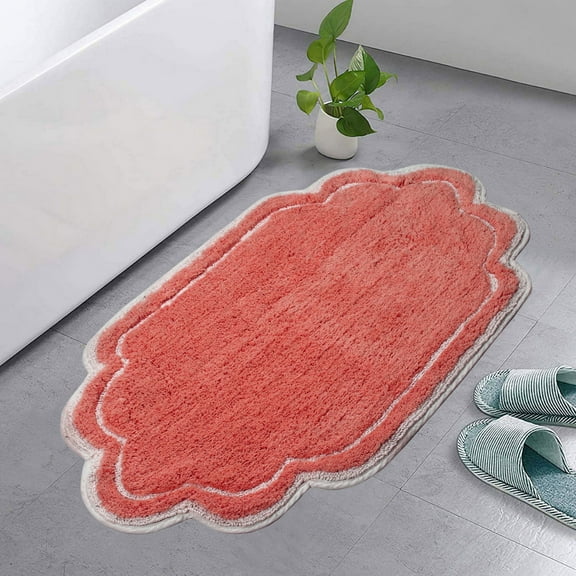 Home Weavers Allure Collection Bathroom Rug 100% Cotton Tufted Bathroom Rug, Soft & Absorbent Bath Rugs, Non-Slip Bath Rug, Machine Wash Dry Bath Mats - 21"x34" Bath Rug, Coral
