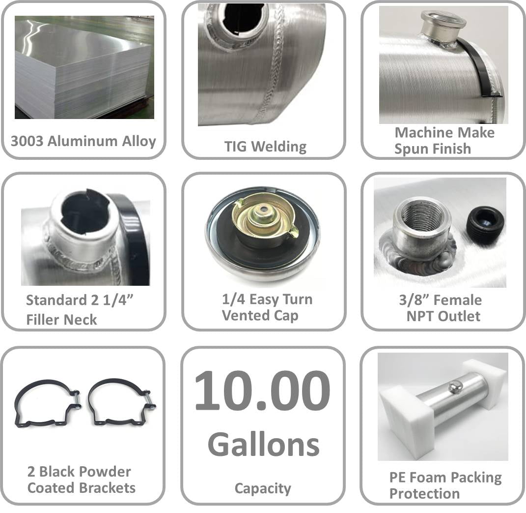 JSD AUTO PARTS 10 Gallons Gas Tank / Fuel Tank Aluminum Center Fill Spun10 x30 3/8 NPT Outlet