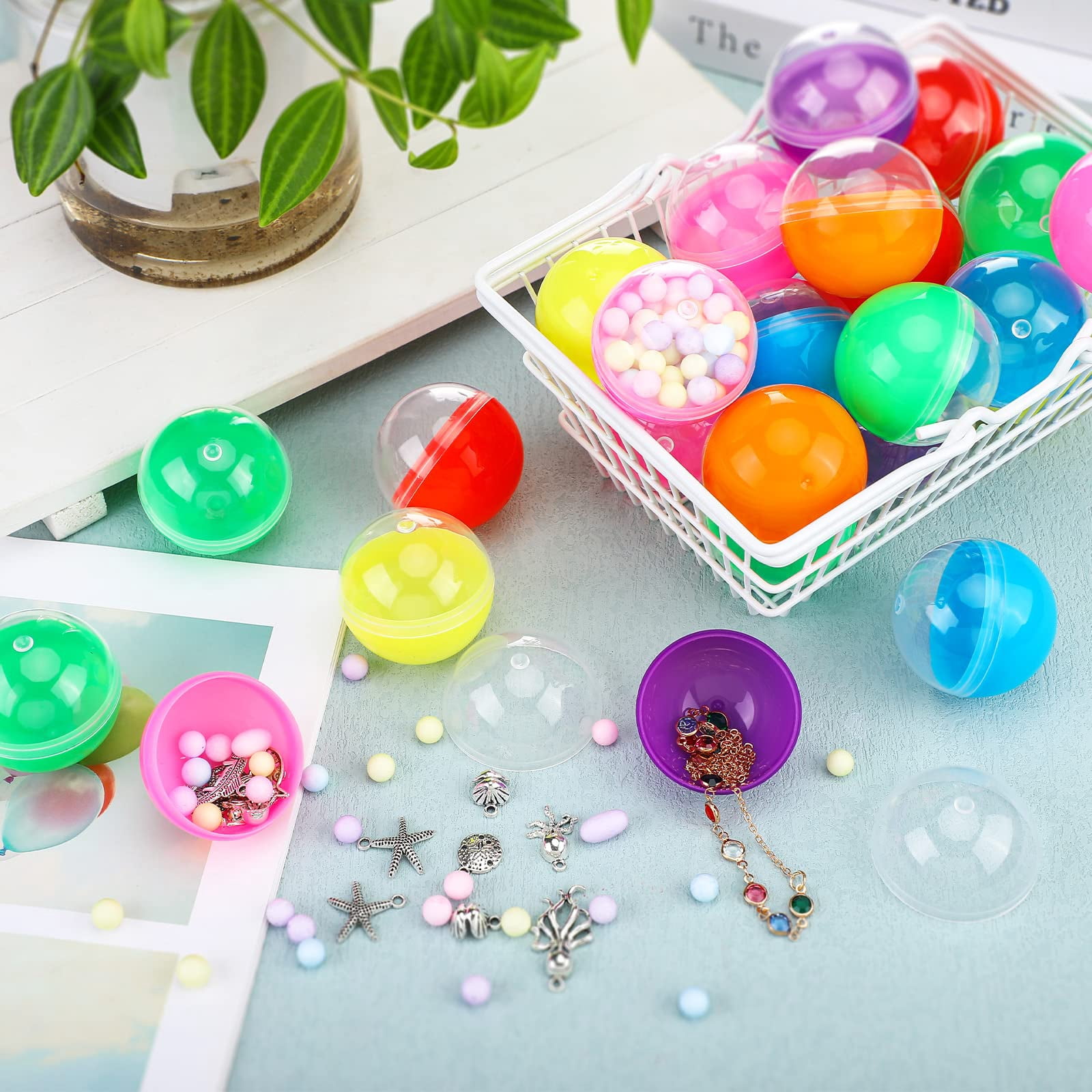 Trianu 150 Pcs Vending Machine Capsules Gumball Machine Capsule Small Empty Toy Capsules 1.7 inch Clear Colored Plastic Gumball Machine Containers for Toy Candy Party Favors