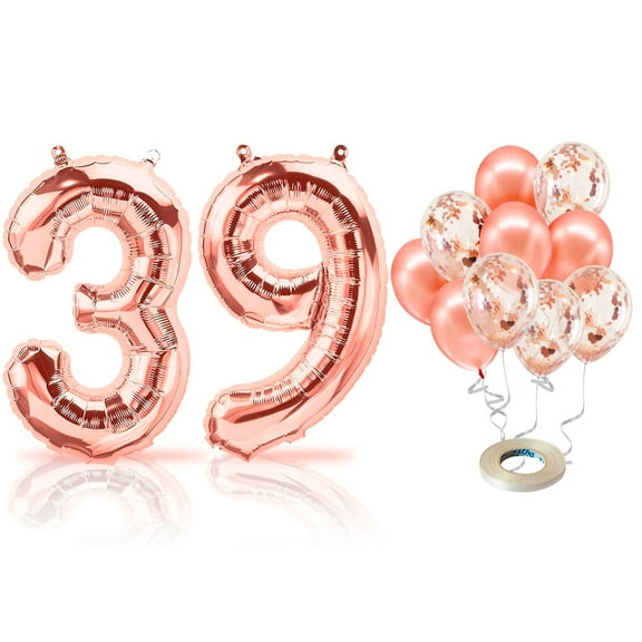 PARIS PRODUCTS - 39th Birthday Rose Gold Balloons & Number 39 Mylar Balloon, 39th Birthday Party Decor, 39th Birthday Decorations for Women, 39th Birthday Decorations Women 39