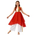 thumbnail image 7 of iiniim Girls Lyrical Praise Dance Tunic with Loose Pants 2 Piece Outfit Metallic Liturgical Worship Dress Red&White 6, 7 of 7