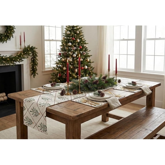 181 Degrees Christmas Table Runner 68x14 inch with Placemats 18x14 Inch Set, Farmhouse Holiday Table Decor Set
