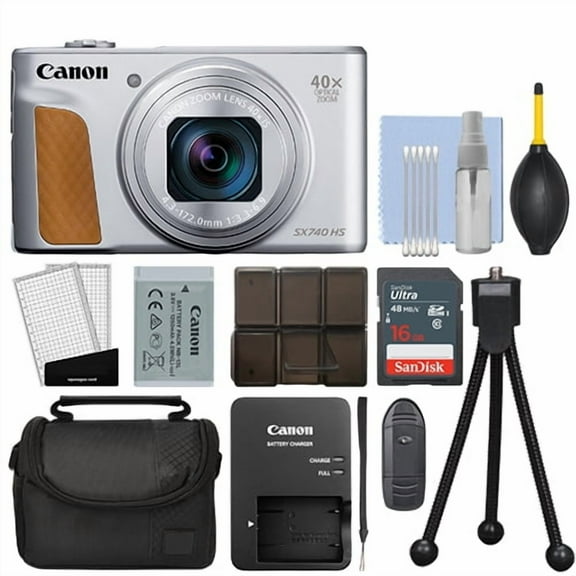 Canon PowerShot SX740 HS 20.3MP Digital Camera 40x Optical Zoom Silver  16GB Kit