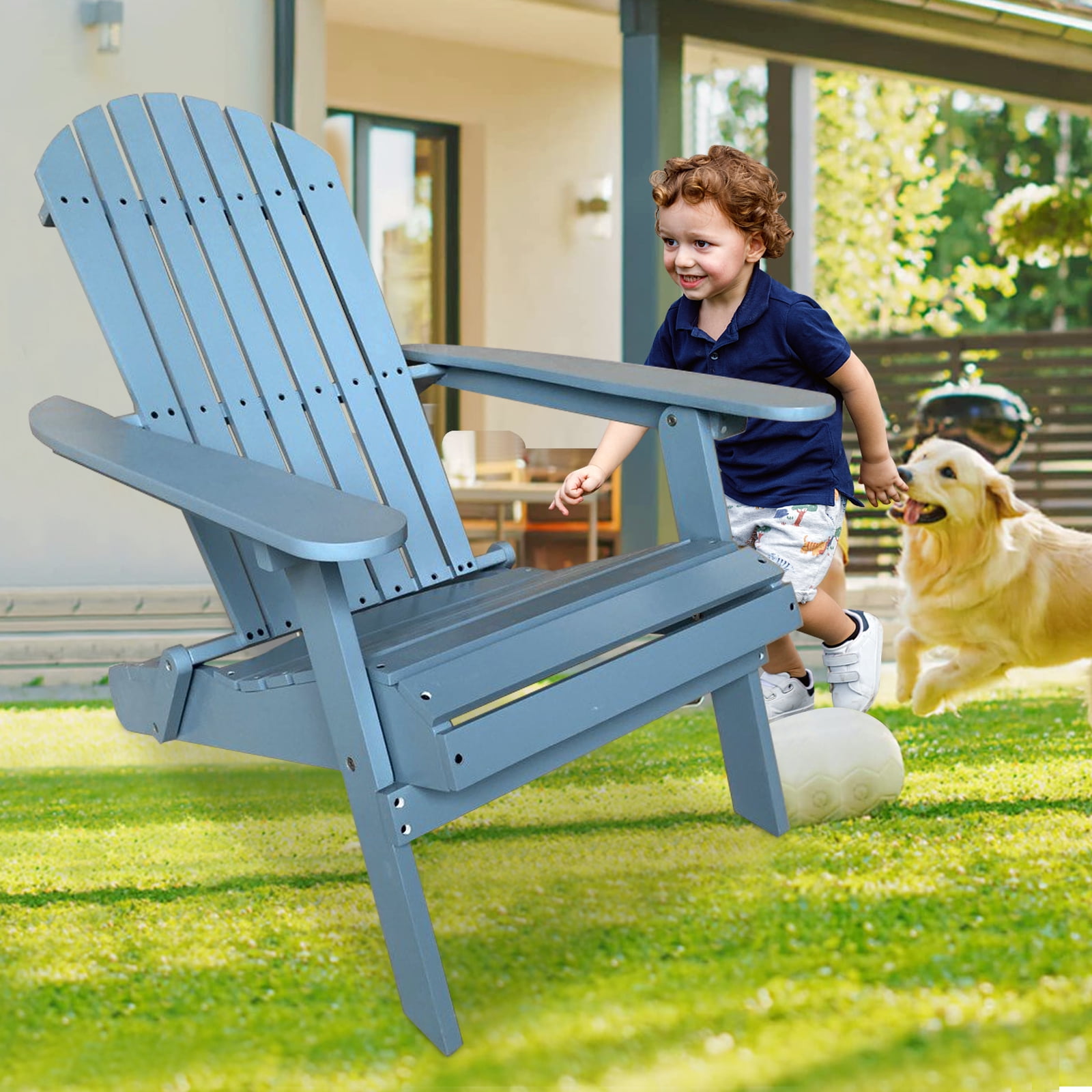 Adirondack Chair Outdoor Folding Wooden Adirondack Lounger Chair Patio Chair Lawn Chair for Adults, Turquoise, Blue