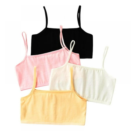 

4PCS/Set Teen Girls Cotton Training Bra Seamless Bralette Spaghetti Crop Bra Breathable Big Girls Sports Bra Stretch Crop Cami Bralette