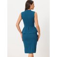 thumbnail image 3 of DARING DIVA Mock Neck Peplum Pencil Sheath Dress S Lake Blue, 3 of 5