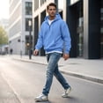 thumbnail image 6 of Resicozy Mens Casual Cotton Hoodies Drawstring Quarter Zip Pullover Sweatshirts with Pockets Light Blue M, 6 of 6