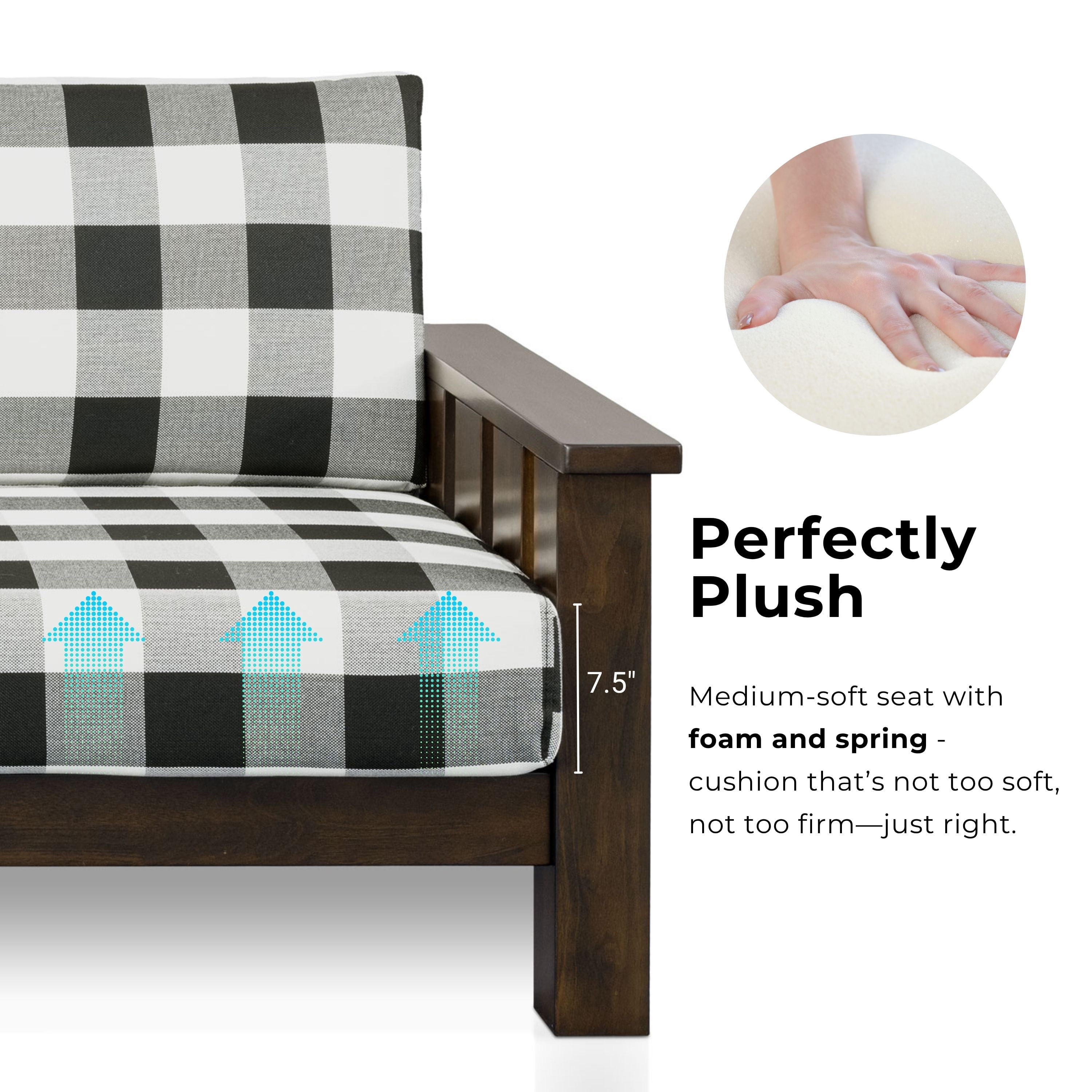 Furniture of America Moose Rustic Solid Wood Plaid Pattern Cushion Armchair, Dark Walnut