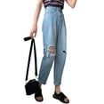 thumbnail image 5 of Women's High Waisted Ripped Knee Frayed Bottom Boyfriend Jeans, 5 of 6