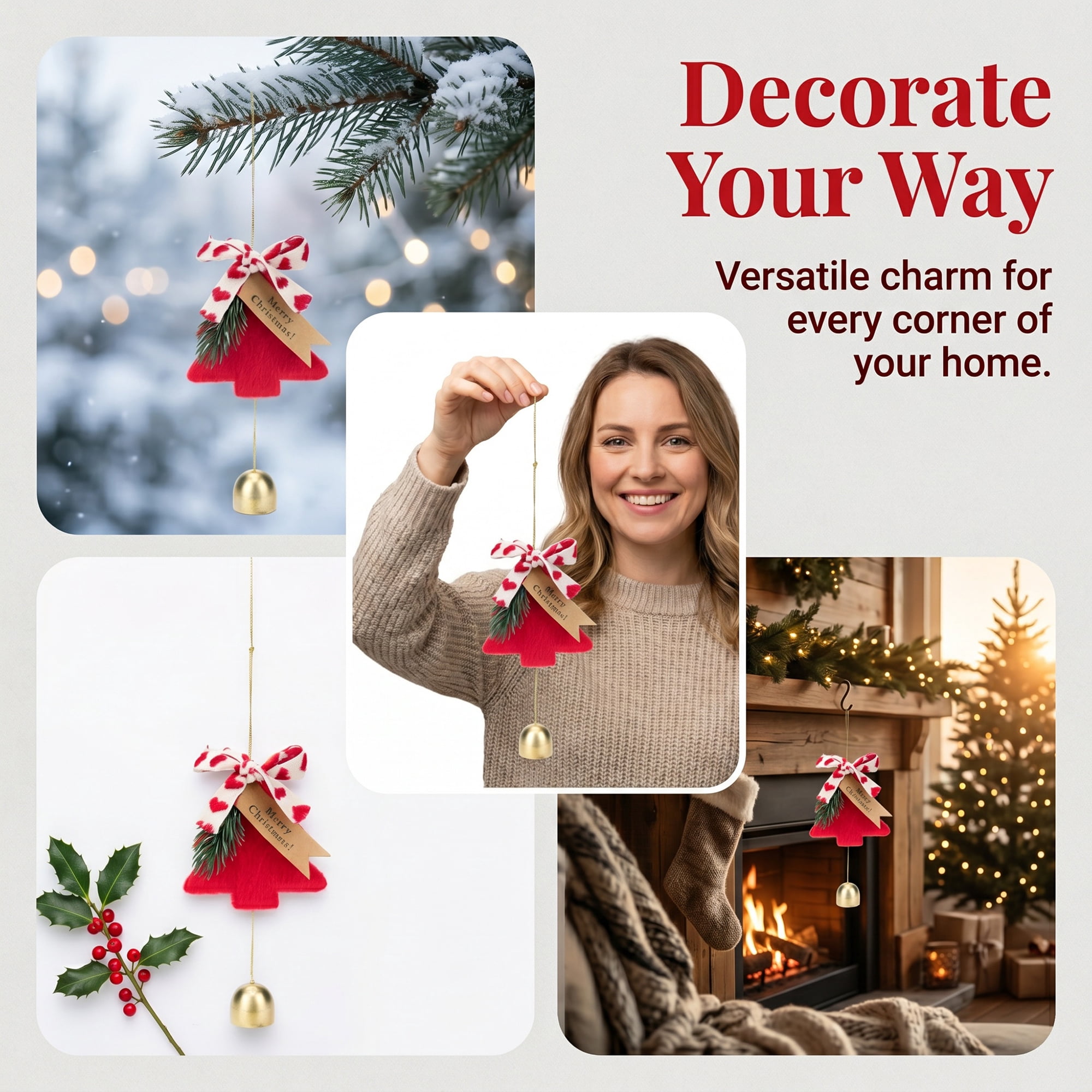 Unique Bargains 2Pcs Door Knob Iron Hanging Bells with Rope Red 3.5" x 3.5" x 18.5"