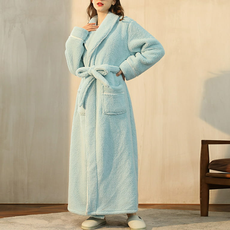 Hvyesh Winter Robe for Women Thick Thermal Full Length Bathrobe Fuzzy Warm  Fleece Sherpa Shaggy Bathrobe Trendy Home Pajamas with Belted and Pockets