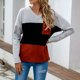 thumbnail image 3 of Women Sweatshirt, Chest Pocket V Neck Color Block Breathable Women Long Sleeve Top For Home For Office ANGGREK No, 3 of 7