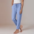 thumbnail image 7 of Duqingm Womens Pants Elastic Waist Pants for Women High Waist Wide Leg Pants Casual Palazzo Drawstring Striped Trousers Loose Oversize Lounge Pants with Pockets Blue,M, 7 of 7