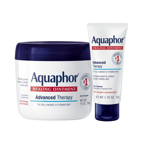 Aquaphor Healing Ointment - Variety Pack, Moisturizing Skin Protectant For Dry Cracked Hands, Heels and Elbows - 14 oz. jar   1.75 oz. tube