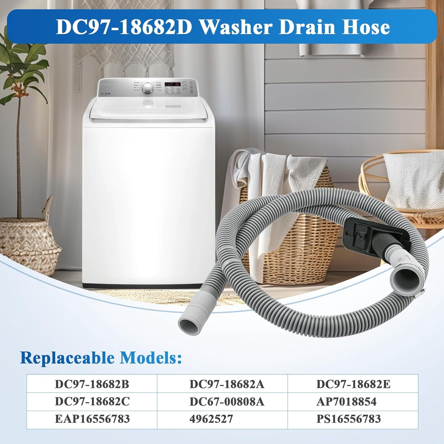 DC97-18682D, DC97-18682C Washer Drain Hose Compatible with Samsung Washing Machine WA45H7000AW/AA, WA45T3400AP etc, Replacement DC97-18682A, DC97-18682B, DC97-18682E, DC67-00808A Drain Hose Assembly