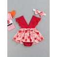 thumbnail image 2 of Seyurigaoka Valentine's Day Baby Girls Sleeveless Romper + Bow Headband, Heart Shape Lace Clothing, 2 of 9