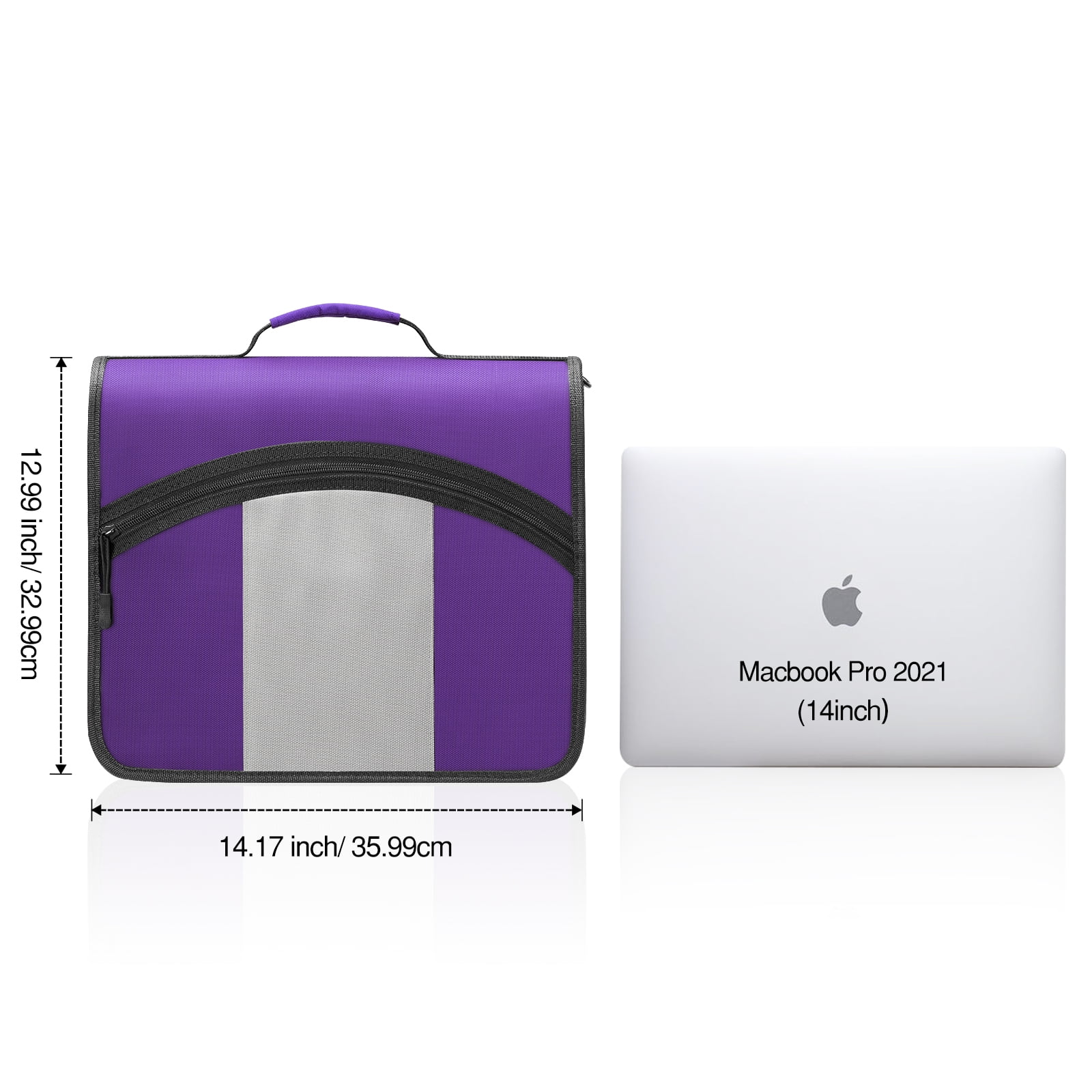 MoKo Zipper Binder 3 inch 3 Ring Binder, 600 Sheet Capacity Multi-Pocket School Binder Organizer with Handle and Shoulder Strap, Purple & Gray