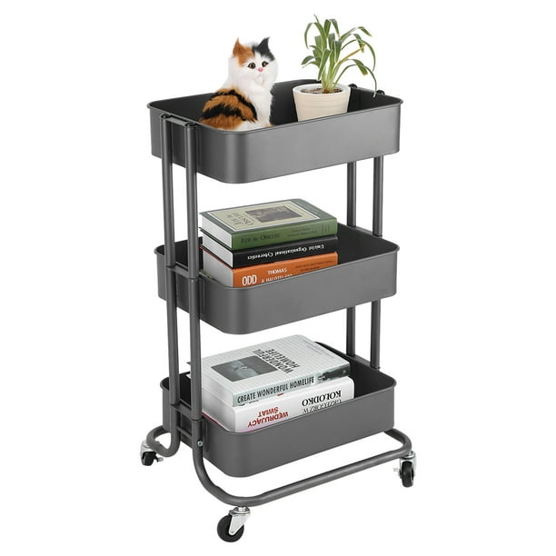 Multifunctional Rolling Utility CartAdjustable 3 Tier Metal Storage