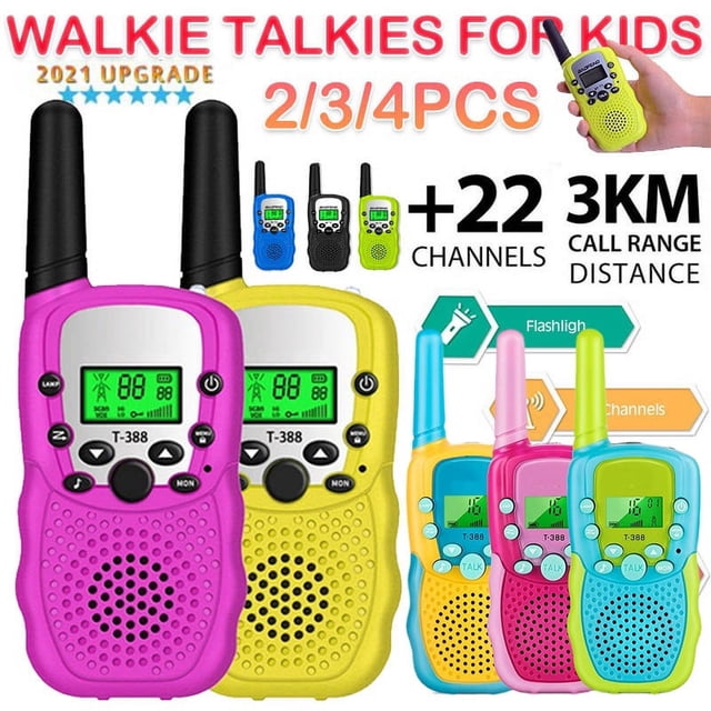 Paquete de 2 Walkie Talkie, juguetes para niños o niñas de 3 a 12 años, alcance de 3 km, actividades en interiores y exteriores, juguetes de poste, regalos para niños y niñas de 5 a 8 años (rosa) brillar Electrónica