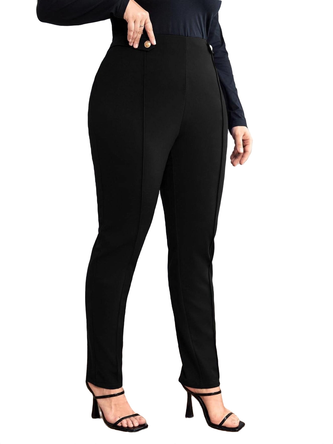 Elegant Solid Skinny Black Plus Size Pants (Women's) - Walmart.com
