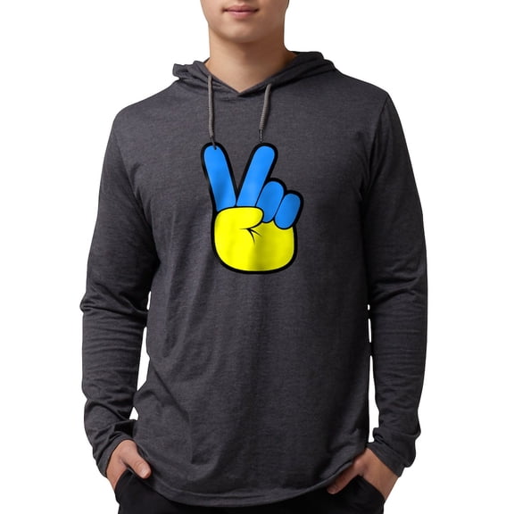 CafePress - Ukrainian Flag Peace Sign Ukra Long Sleeve T Shirt - Mens Hooded Shirt