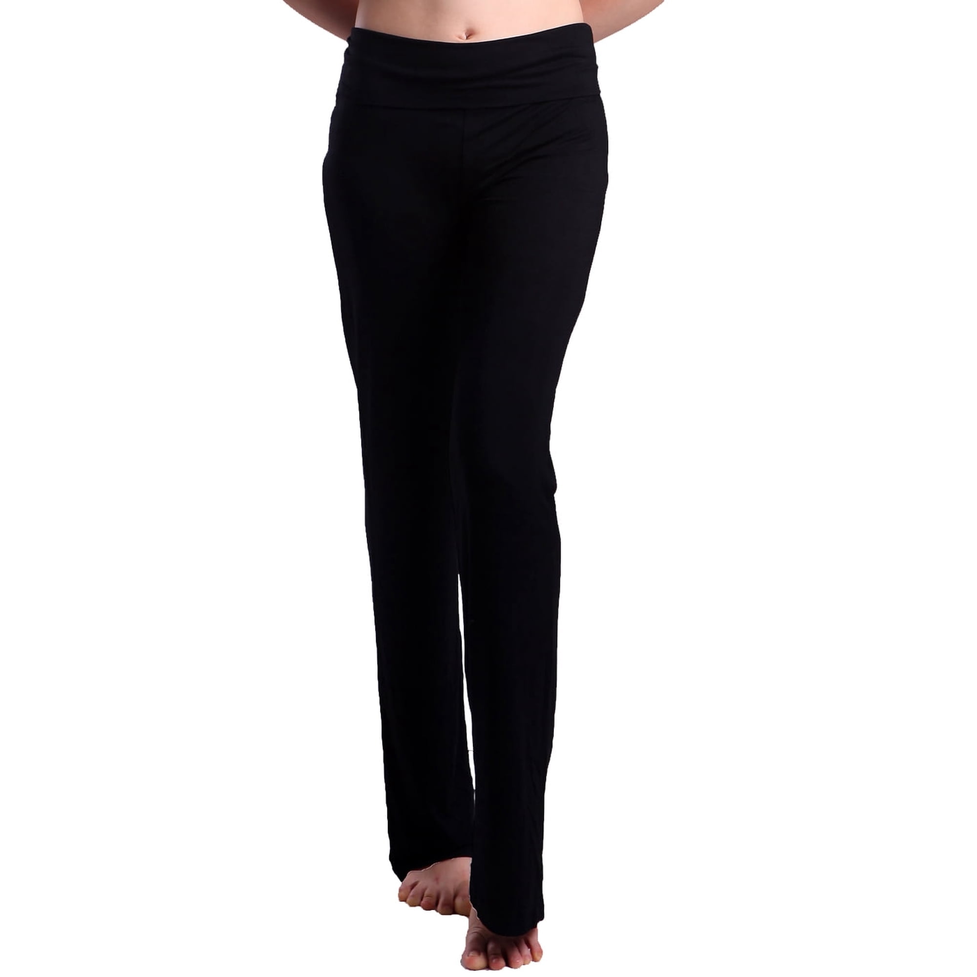 HDE Women's Color Block Fold Over Waist Yoga Pants Flare Leg Workout Leggings Black L