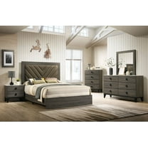 Transitional Style Grey California King Size Bed 4pc Set Dresser Mirror Nightstand Bedroom Furniture Wooden Upholstered HB