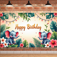 thumbnail image 7 of Happy Birthday Banner Elephant Decoration Tropical Leaves Polyester Material for Kids Party Animal Theme Birthday Celebration, 7 of 7