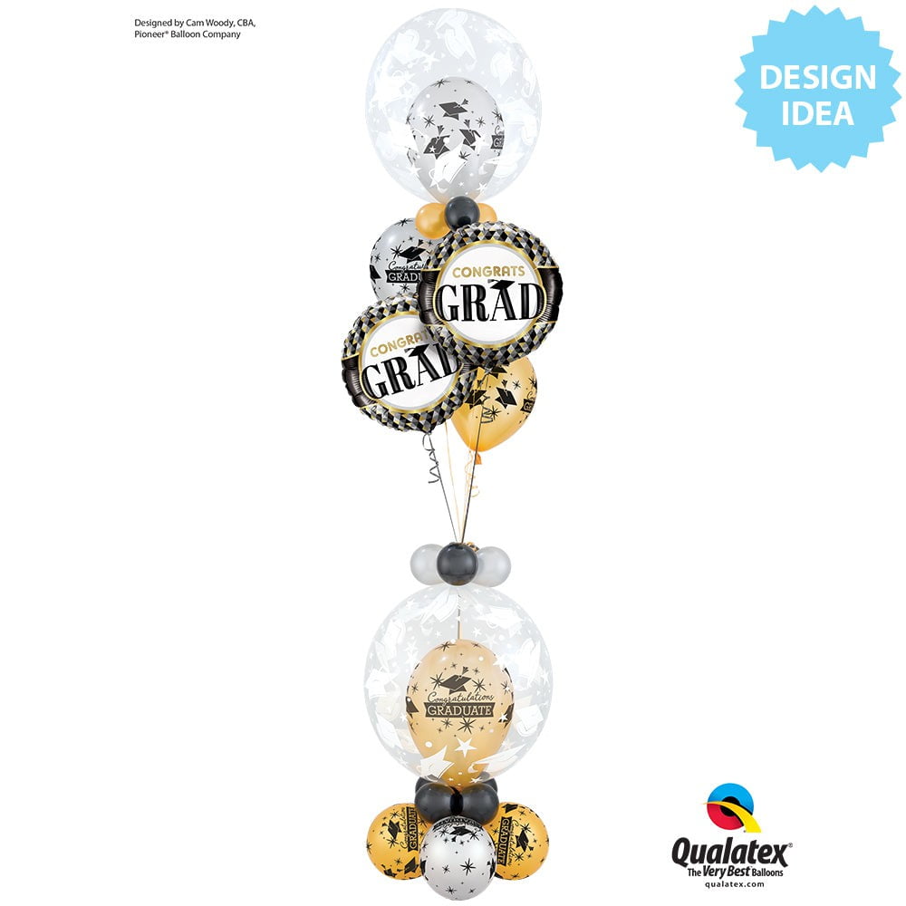 Qualatex 89734 11 in. Congratulations Graduate Cap Latex Balloon, Silver & Gold