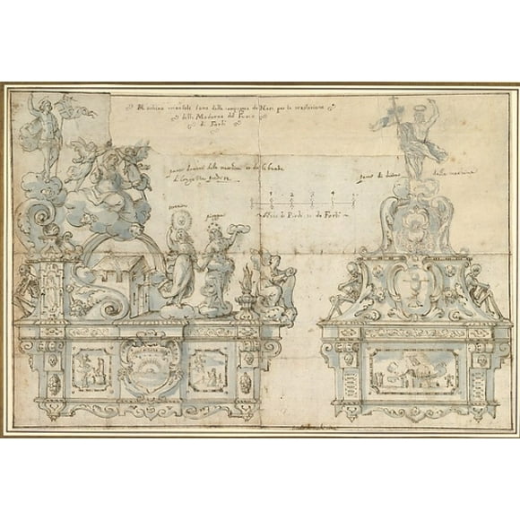 Design for a Processional Float Poster Print by Anonymous, Italian, Roman-Bolognese, 17th century (18 x 24)
