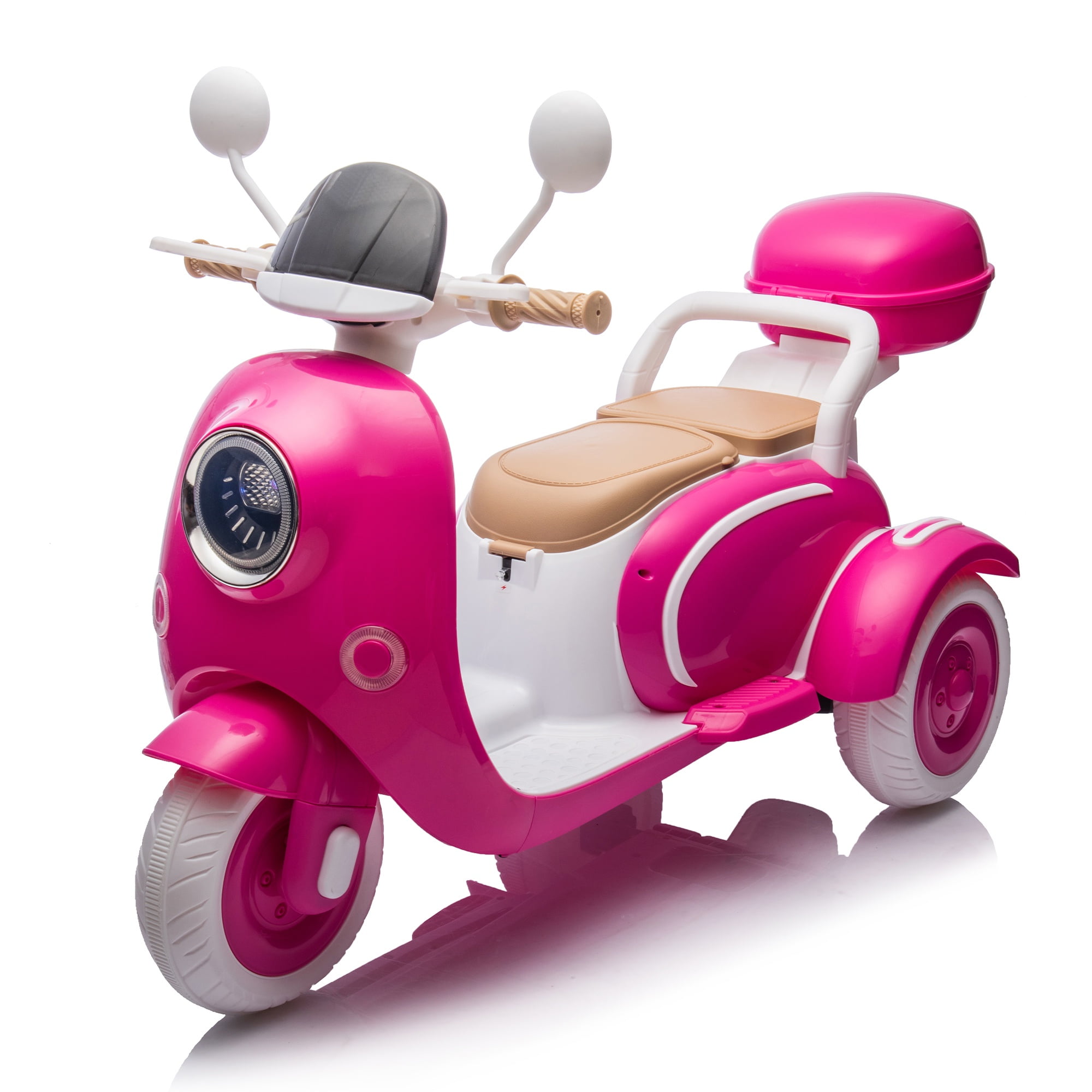 12V Electric Motorcycle for Kids, 2 Seater Battery Power Ride on Motorcycle Toys with Slow Start, LED, Music, USB, 3 Wheel Electric Motorcycle for Boy Girl Birthday Gift, Rose Red