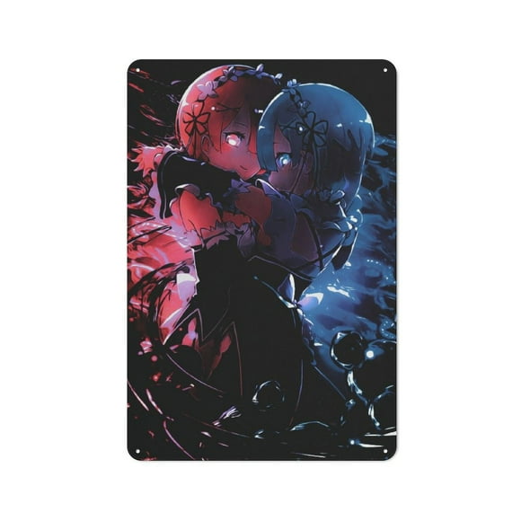 Re Zero Rem And Ram Hanging Picture Tin Hanging Picture Wall Poster Metal Painting Creativity Poster Home Decor Painting Anime Goods Gift 30x20cm