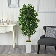 thumbnail image 3 of Nearly Natural 4.5ft Ficus Artificial Tree in White Planter in Green, 3 of 4