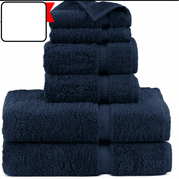 Springfield Linen 6 Piece Bath Towels Set 2 Bath Towel, 2 Hand Towel and 2 Washcloths Navy Color