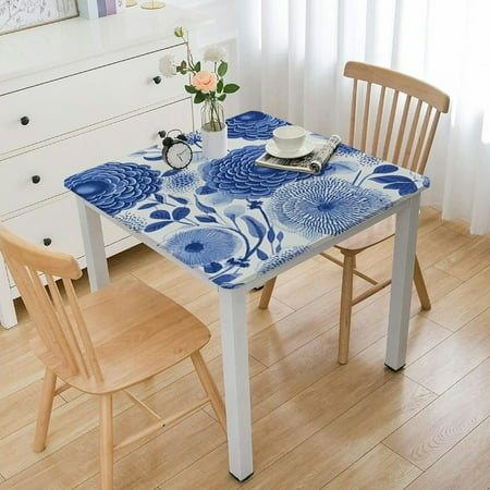 

FACANNAP Flower Pattern Blue Flowers Square Table Cloth 100% Polyester Fiber 52*52