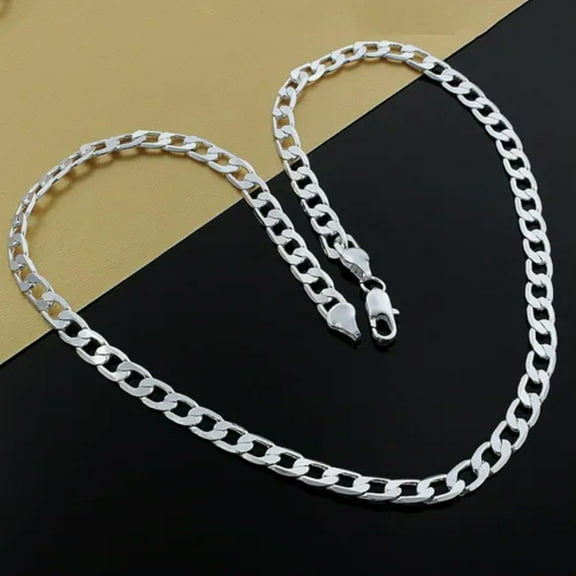 QQTDFG 925 Sterling Solid Silver Cuban Link Chain Necklace For Men Jewelry 8mm 16-24"-22