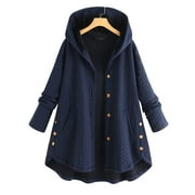 Women's Buttons Hooded Pockets Coat Outerwear Ladies Casual Plain Cardigan