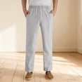 thumbnail image 2 of Pafei Tyugd Linen Pants Men Casual Summer Comfy Breathable Cotton Pants with Pockets Elastic Waist Loose Fit Straight Leg Beach Pants Gray L, 2 of 8