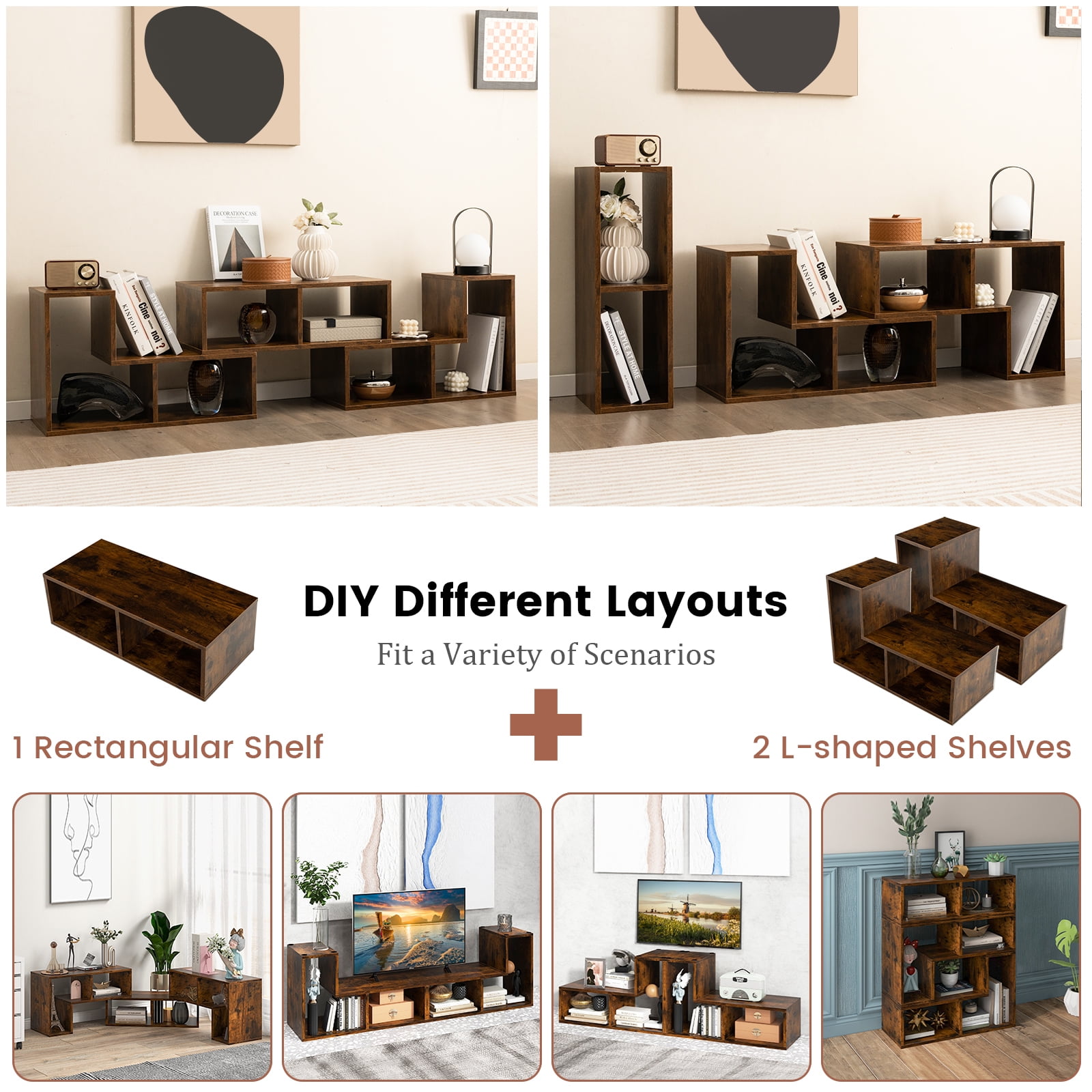 Topbuy 3 PCS Adjustable TV Stand Minimalist Entertainment Center for 43 55 60 65 Inch TV Media Console Table Rustic Brown