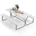 thumbnail image 1 of Costway 6 FT Picnic Table Bench Set Outdoor Dining Table & 2 Benches with Metal Frame White, 1 of 10