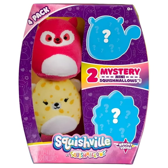 Squishville Mystery Mini-Squishmallows Bright Squad 4Pk with 2 inch Mini Stuffed Animals